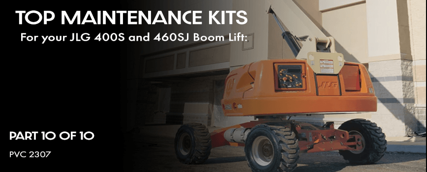 A JLG 400SC with the boom extended to work on the roof of a business.