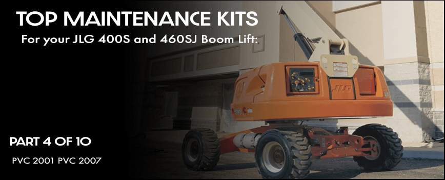 A JLG 400S with the boom extended to work on the roof of a business.