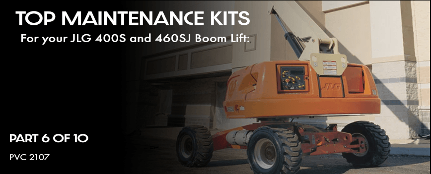 A JLG 400S with the boom extended to work on the roof of a business.