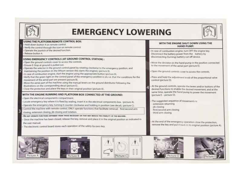 075039GB Decal, Emergency Lowering | JLG