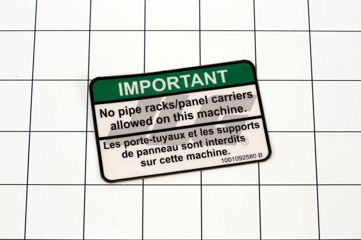 1001092580 Decal, No Pipe Racks Allowed | JLG