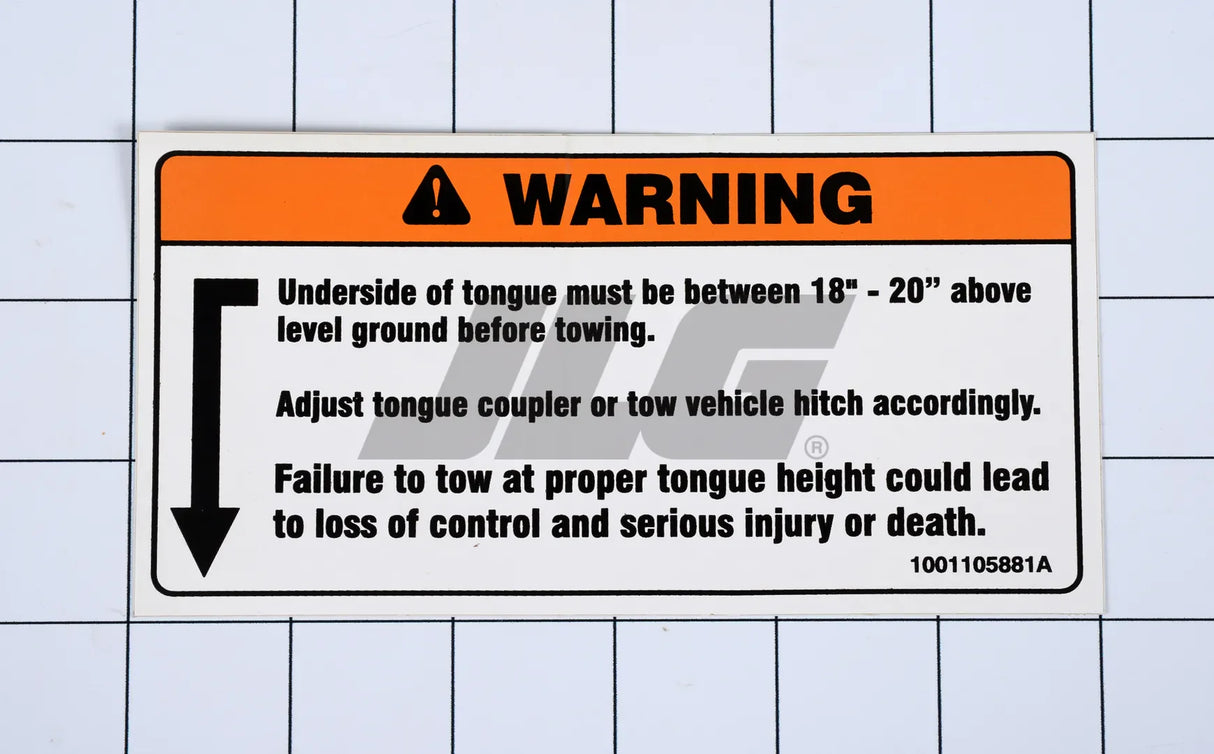 1001105881 Decal, Underside of Tongue Warn | JLG