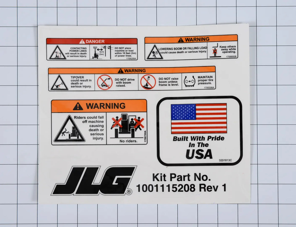 Part Number 1001115208 Decal, Kit, Cab, Ansi fits JLG