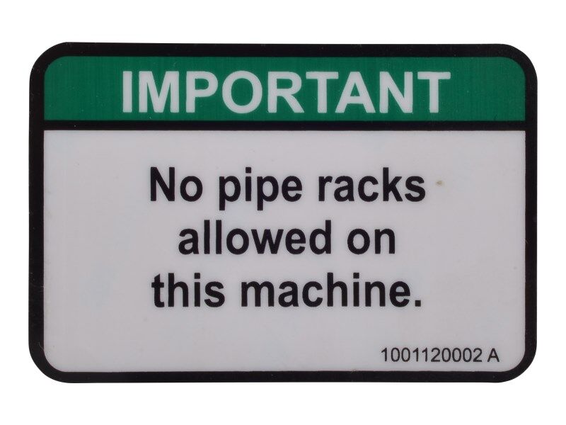1001120002 Decal, No Pipe Racks | JLG