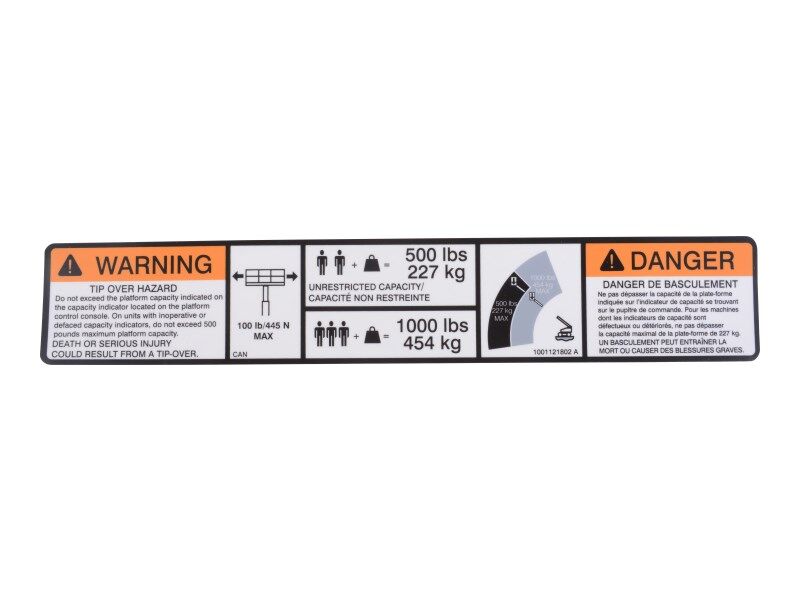 1001121802 Decal, Warning Dual Cap. (Can) | JLG