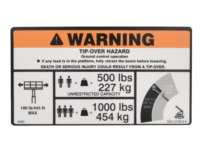 1001121813 Decal, Warning Dual Cap. Dom. | JLG