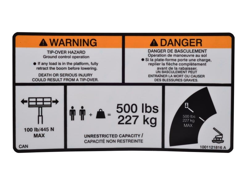 1001121816 Decal, Warning, Max Cap.Eng/Fre | JLG