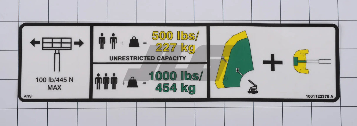 1001122376 Decal, Warning Dual Cap. | JLG