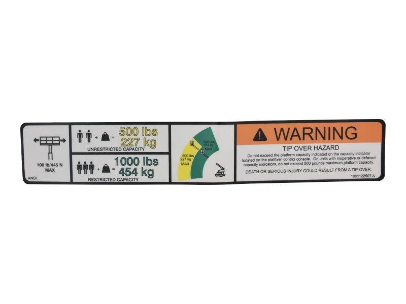 1001122507 Decal, Warning Dual Cap. | JLG
