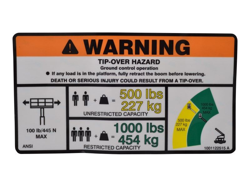 1001122515 Decal, Warning Dual Cap. | JLG