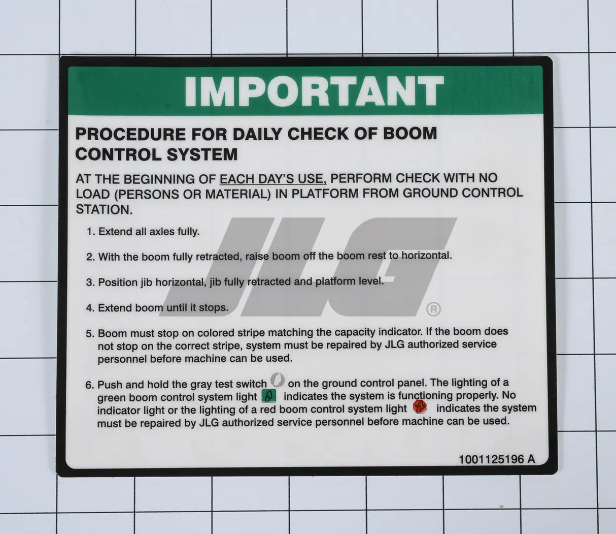 1001125196 Decal, Bcs Daily Check | JLG