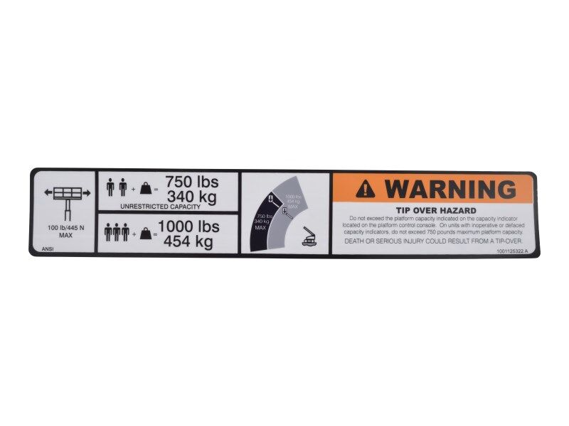 1001125322 Decal, Warning Dual Cap. | JLG