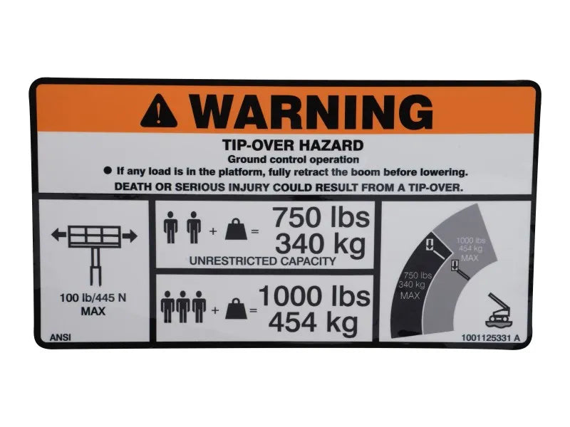 1001125331 Decal, Warning Dual Cap. | JLG