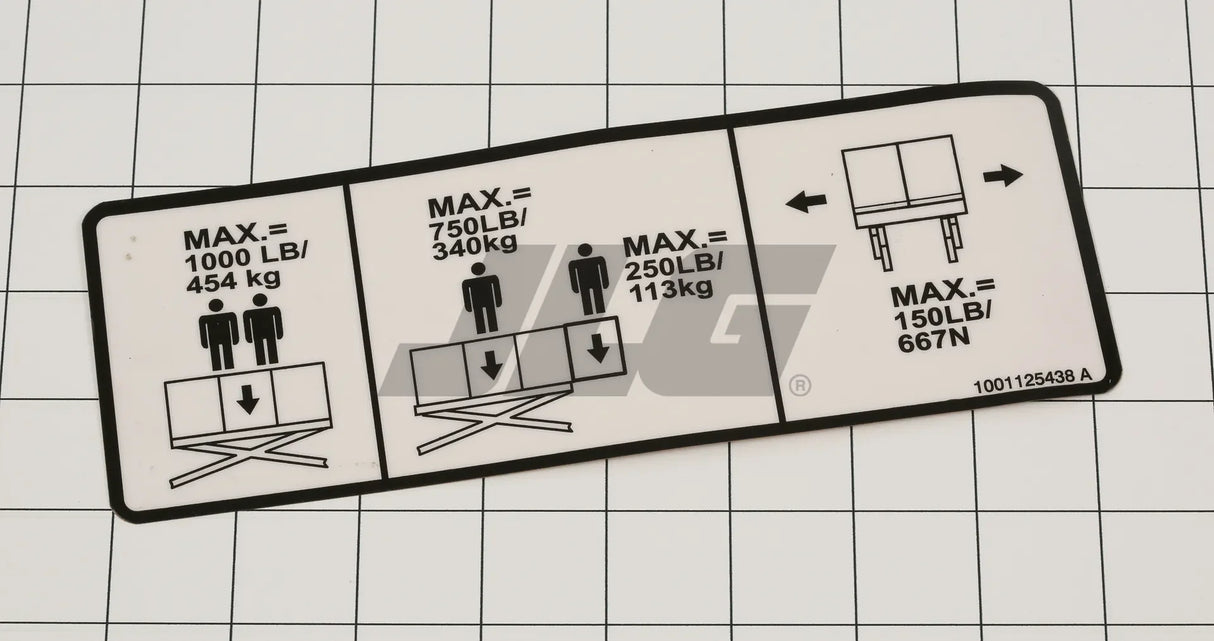 1001125438 Decal, Capacity 1000Lbs/454Kg | JLG