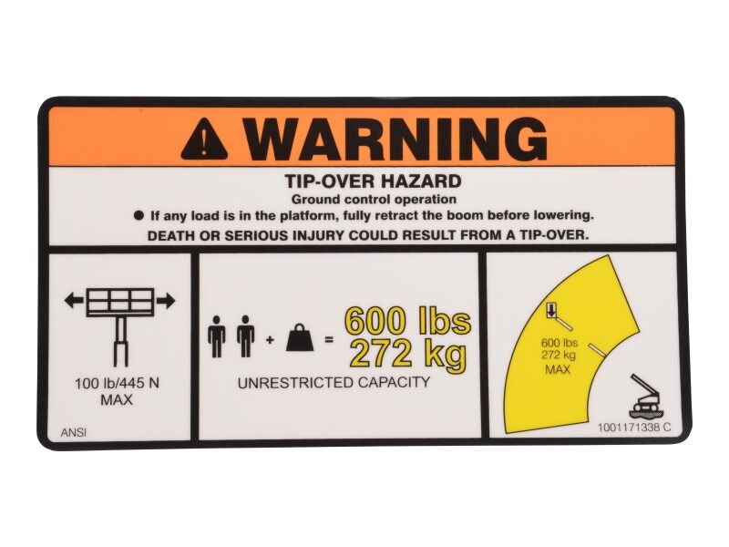 1001171338 Decal, Warning Max Cap. (Ansi) | JLG