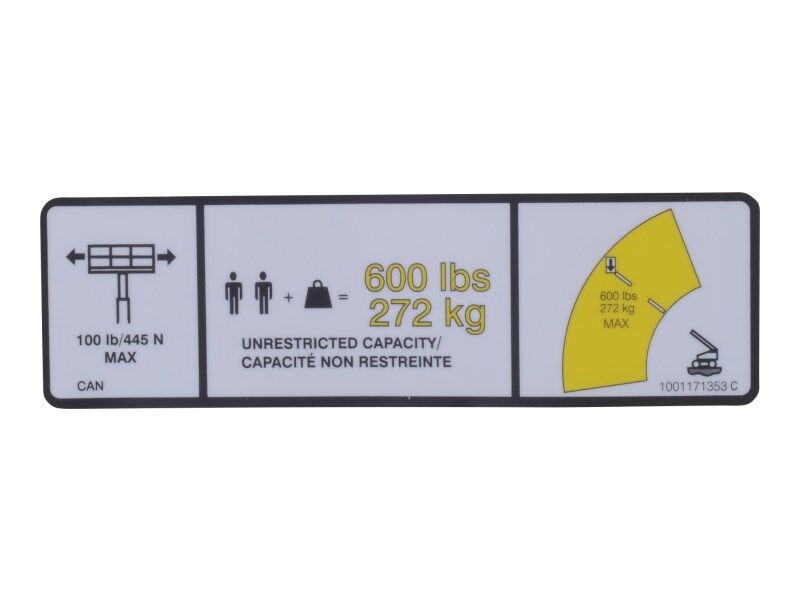 1001171353 Decal, Warning Max Cap. (Fre) | JLG