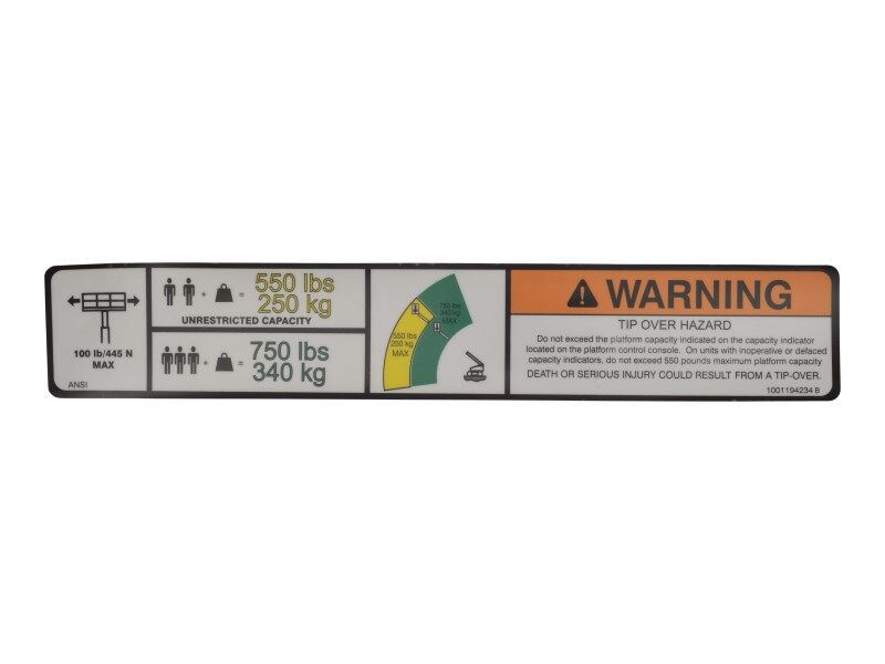 1001194234 Decal, Warning Max Cap. (Ansi) | JLG