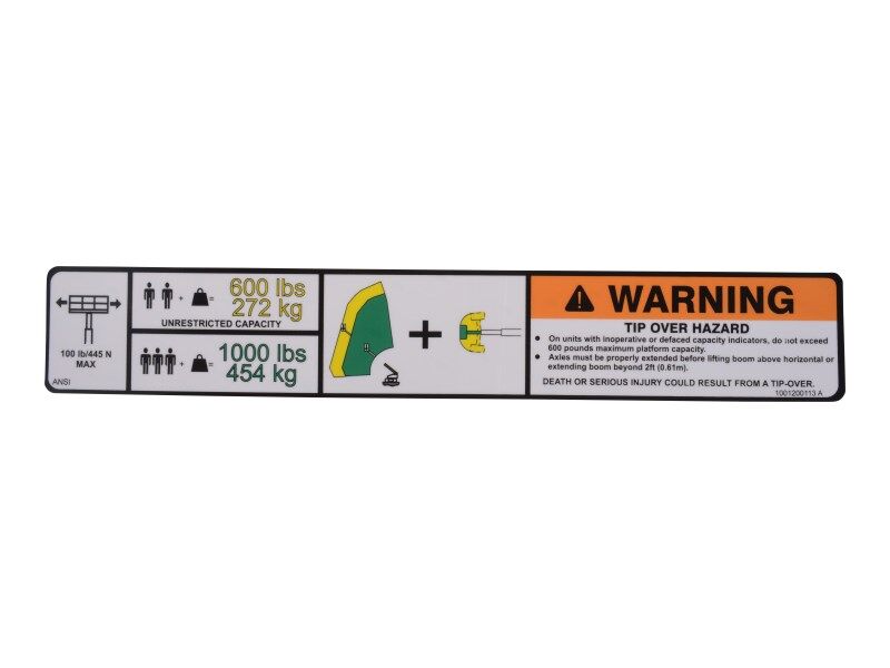 1001200113 Decal, Warning Dual Cap. (Ansi) | JLG