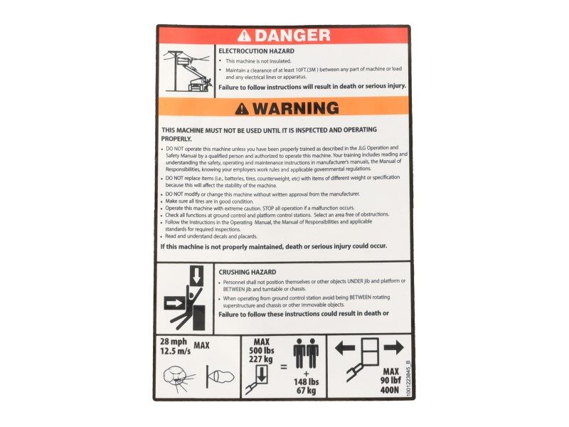 1001223845 Decal, Safety Instructions Ansi | JLG