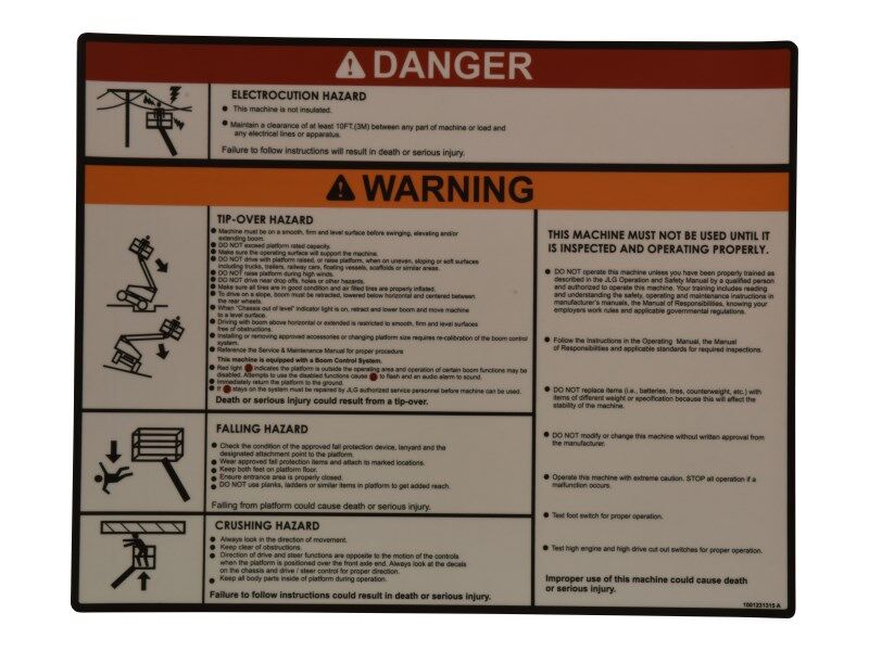 1001231315 Decal, Warning/Danger Plat | JLG