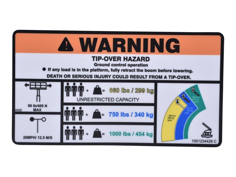 1001234426 Decal, Warning Hi-Cap. (Ansi) | JLG