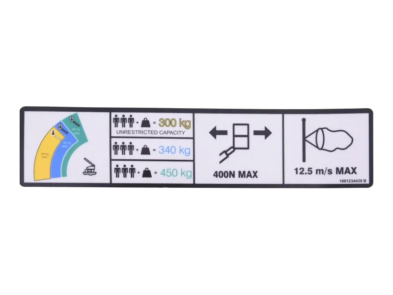 1001234439 Decal, Warning Hi-Cap. (Ce) | JLG