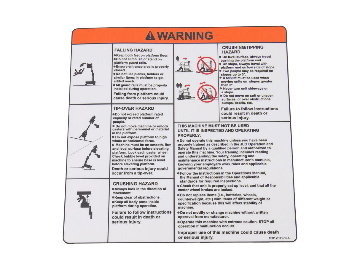 1001251170 Decal, Warning | JLG