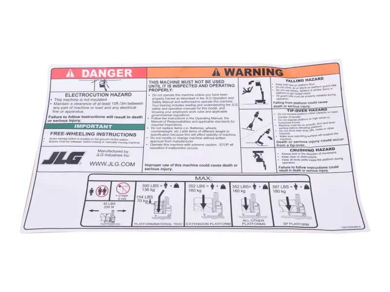 1001255289 Decal, Warning/Instr. Dom | JLG