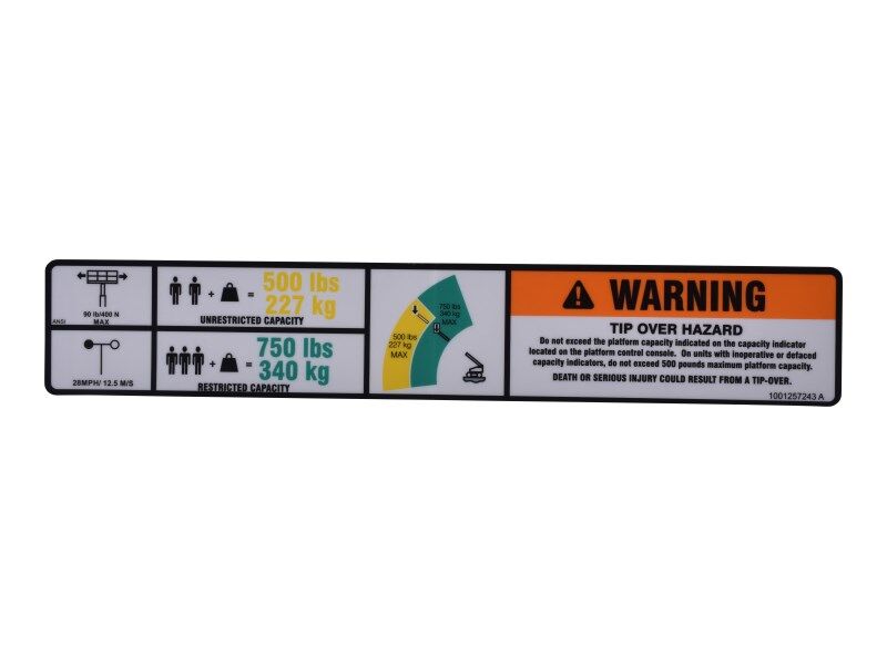 1001257243 Decal, Warning Dual Cap.(Ansi) | JLG