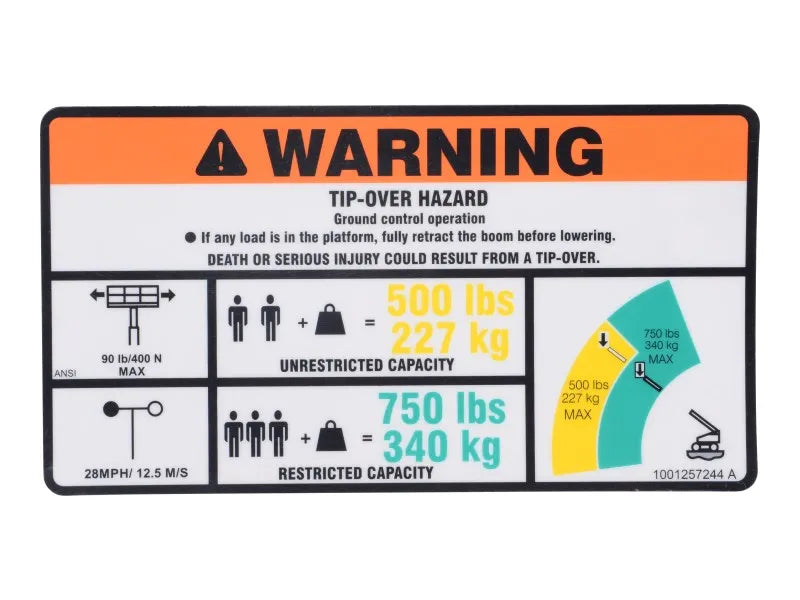 1001257244 Decal, Warning Dual Cap.(Ansi) | JLG