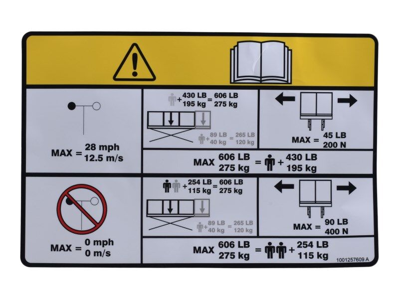 1001257609 Decal, Capacity (606 Lb/275 Kg) | JLG