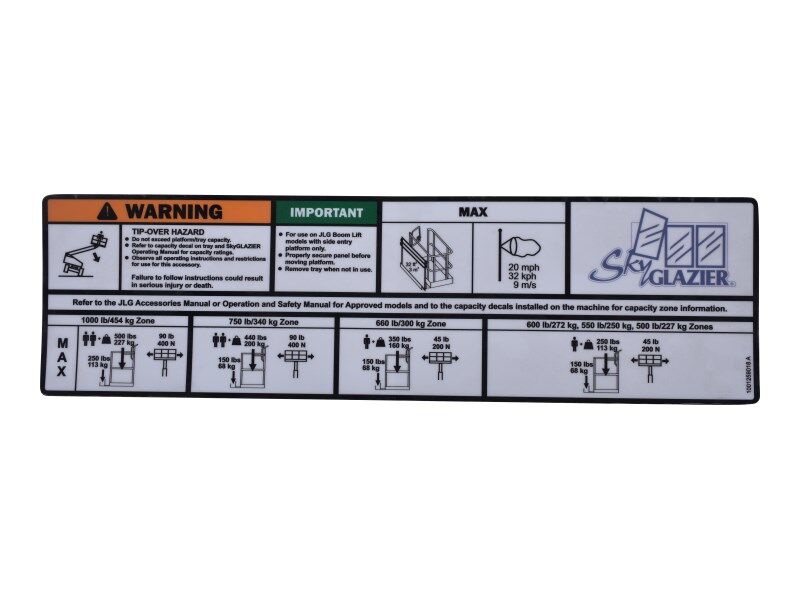 1001259018 Decal, Sky Glazier Cap. (Ansi) | JLG