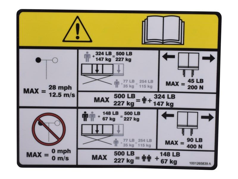 1001265839 Decal, Capacity (Es1330L 227Kg) | JLG