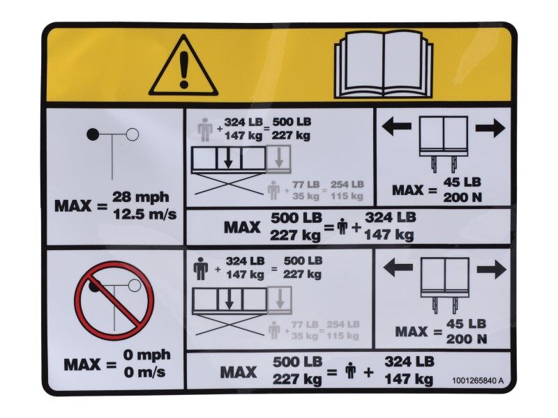 1001265840 Decal, Capacity (Es1530L 227Kg) | JLG