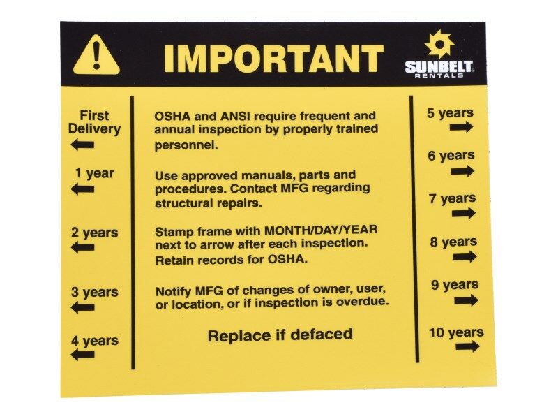 1001266647 Decal, Sunbelt Annual Inspect | JLG