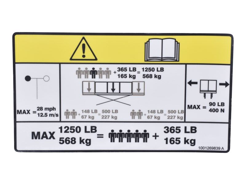 1001269839 Decal, Capacity(1250Lb-568Kg) | JLG