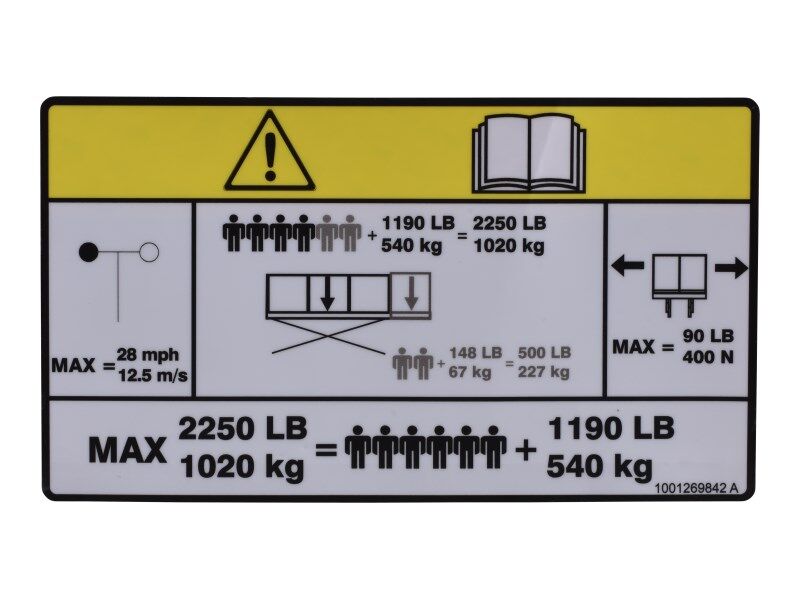 1001269842 Decal, Capacity (2250Lb-1020Kg) | JLG