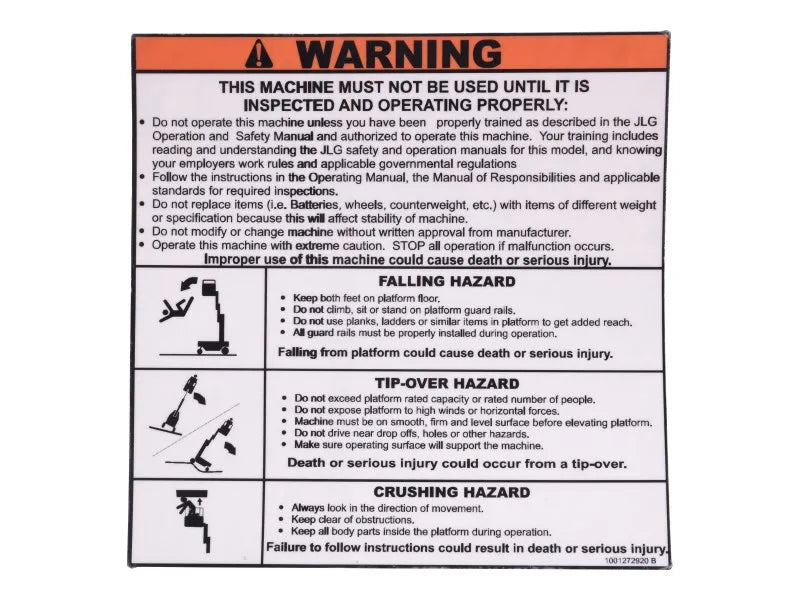 1001272920 Decal, Warning Instruction | JLG