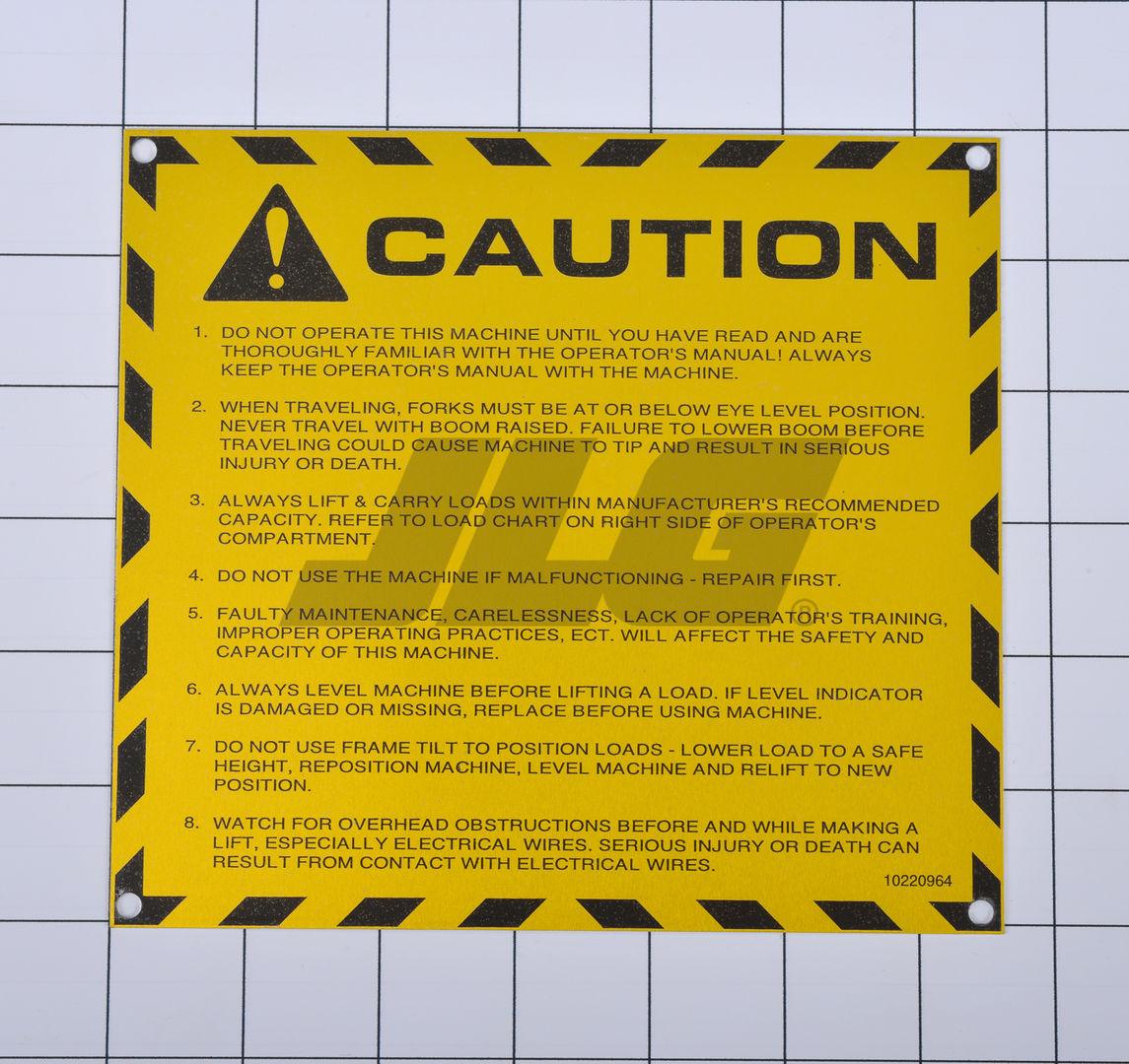 Part Number 10220964 Decal Caution (Lull #20964B) fits JLG
