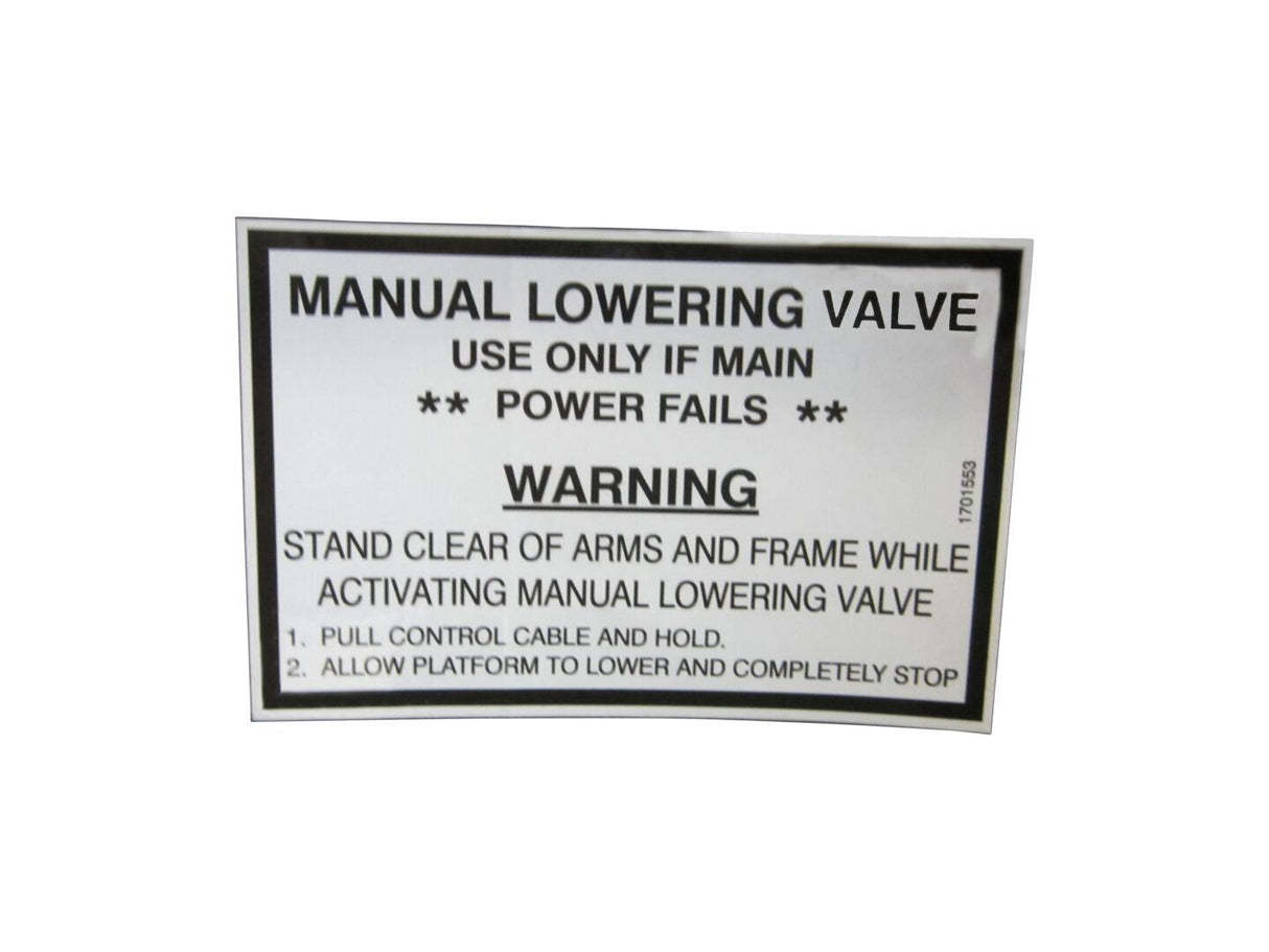 1701553 Decal Manual Lowering