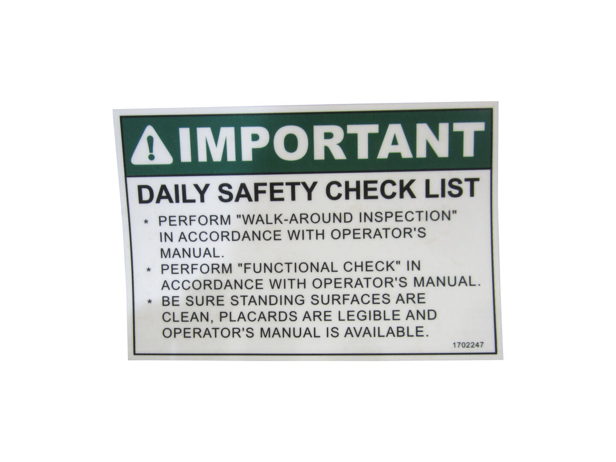1702247 Decal, (Daily Ck List) | JLG