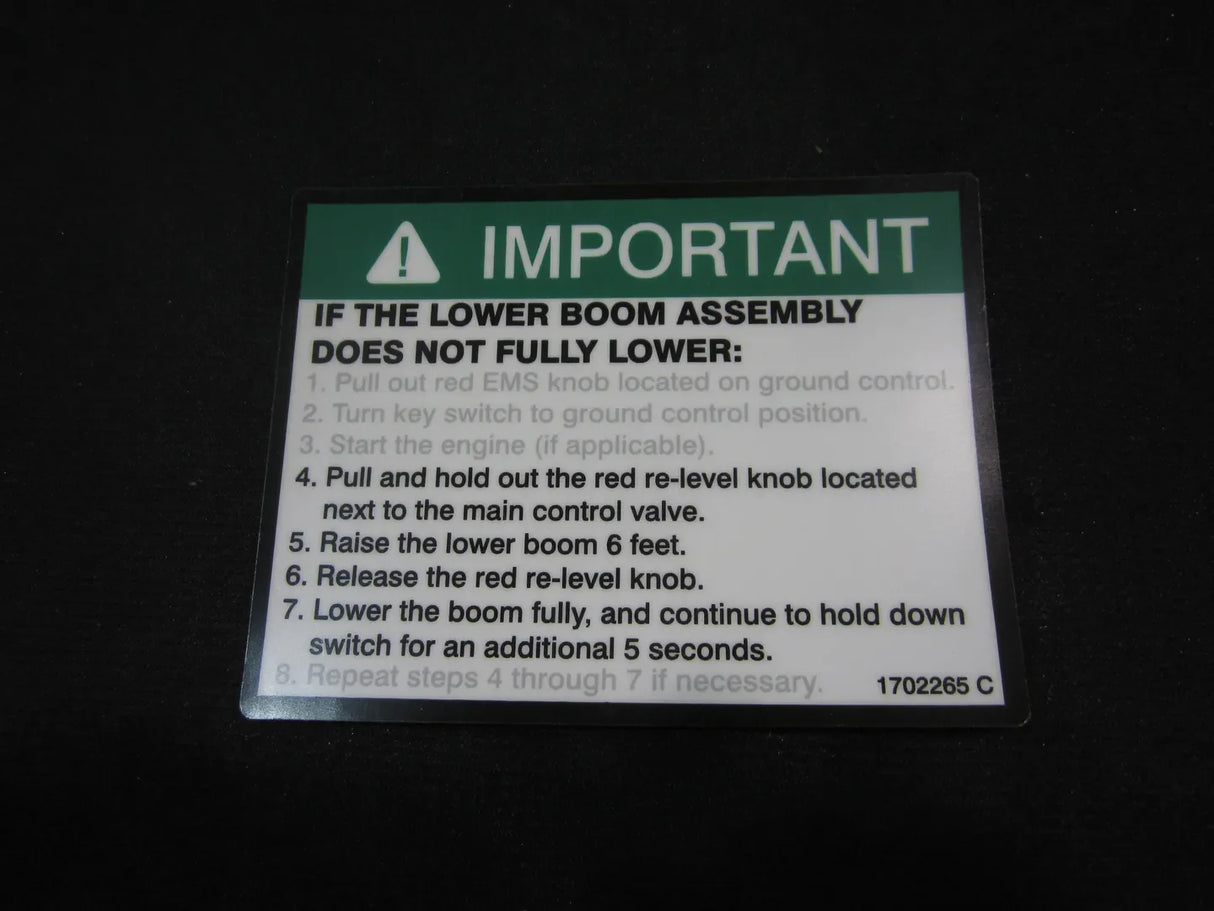 1702265 Decal, Important-Manual Descent | JLG