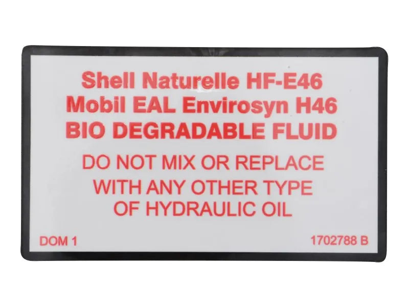 1702788 Decal, Bio Hydraulic Oil (D/C/A/E, Engine) | JLG