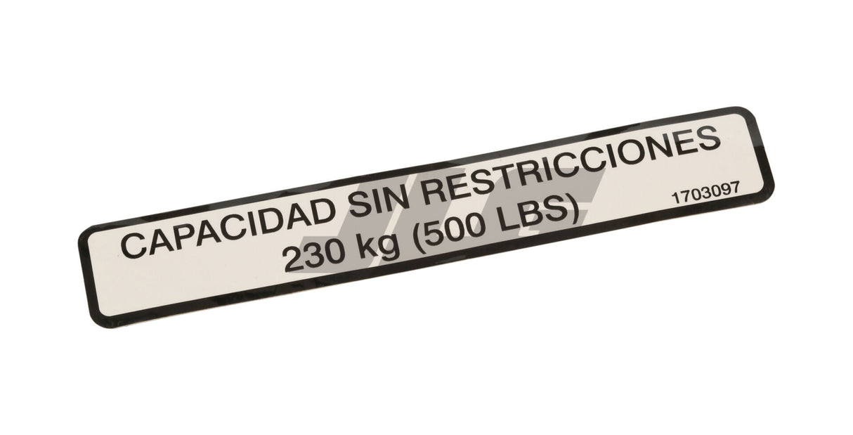 1703097 Decal, 500# Unrstr Cap (Spa Lat | JLG