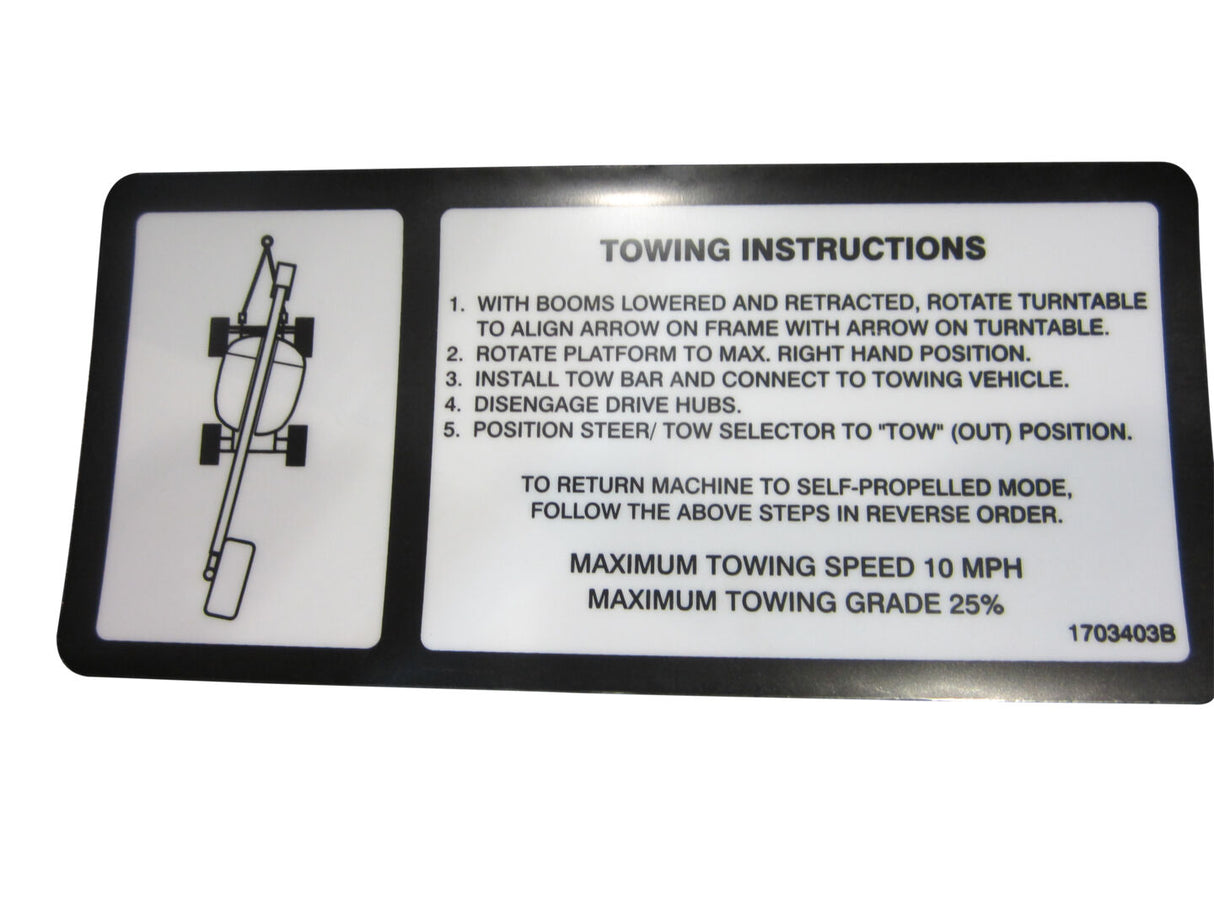 1703403 Decal, Tow Instr | JLG