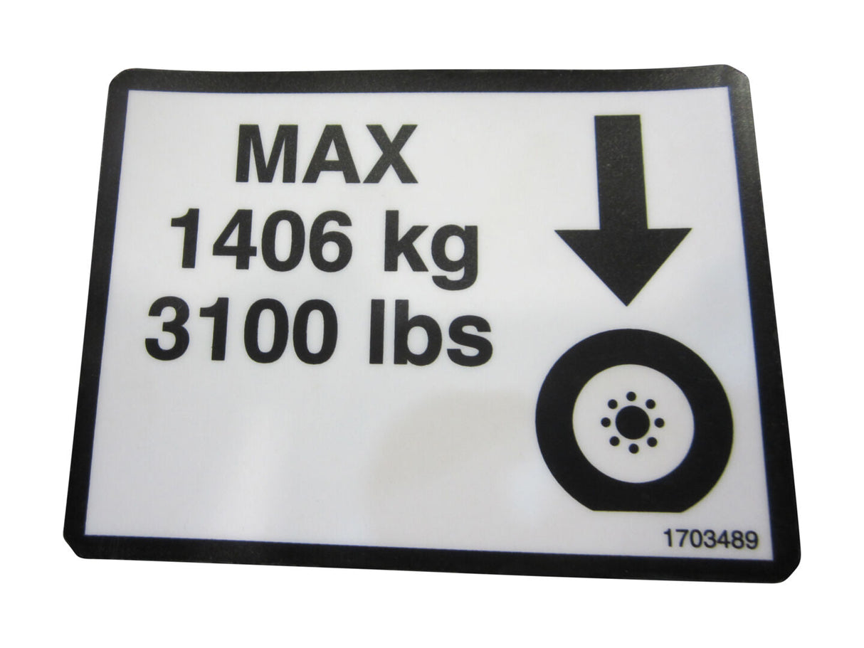 1703489 Decal, Max Tire Load | JLG