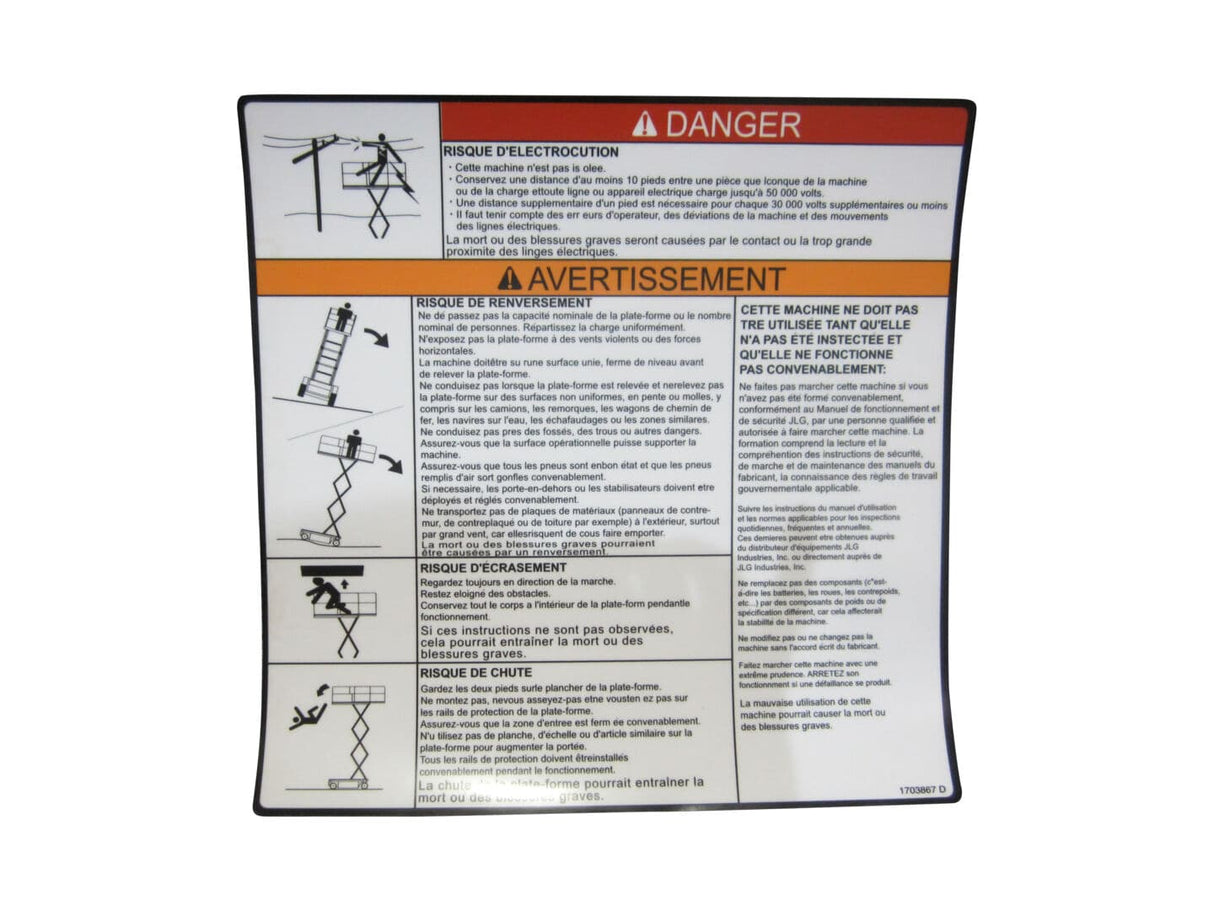 1703867 Decal, Danger Warning Csa | JLG