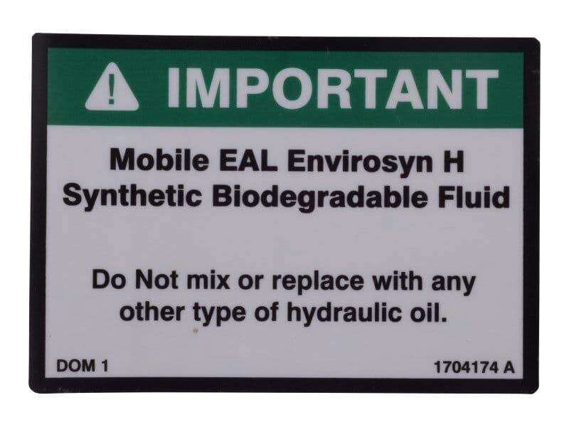 1704174 Decal, Syn Bio Oil (D/C/A/E, Engine) | JLG