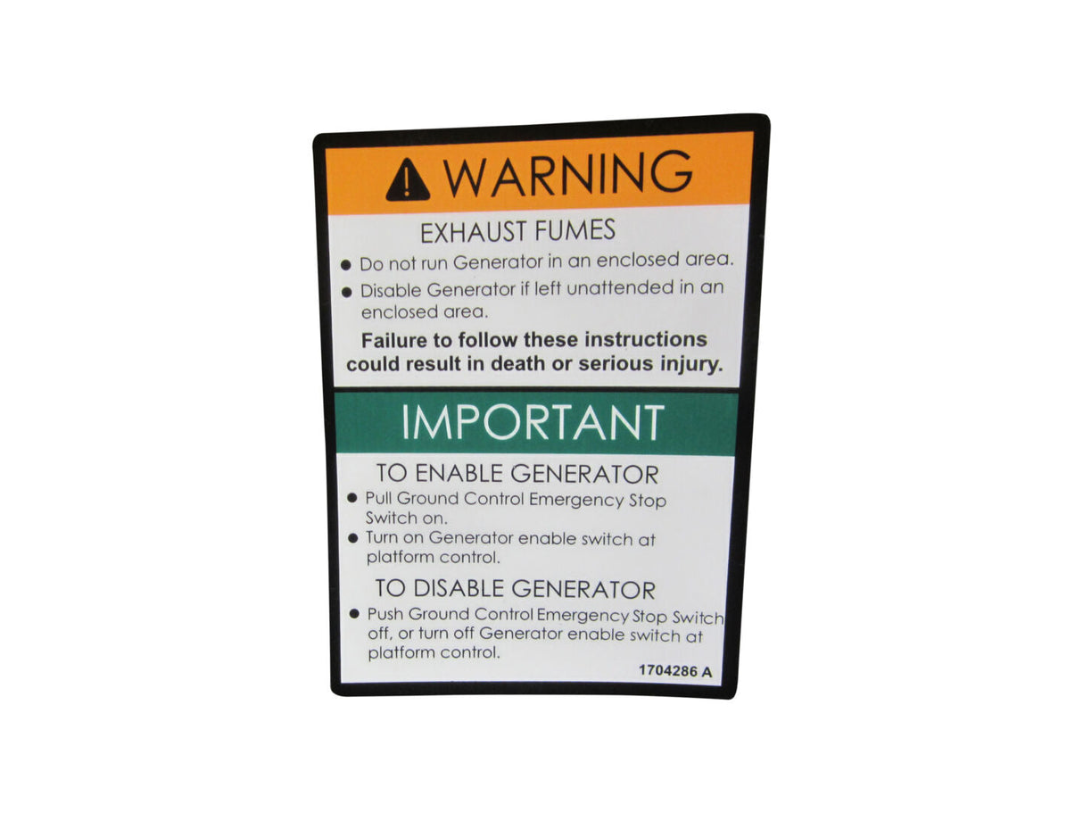 1704286 Decal, Generator Danger (Engine) | JLG