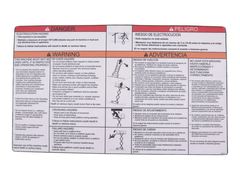 1704691 Decal, Danger/Warning (Eng, Spa) | JLG
